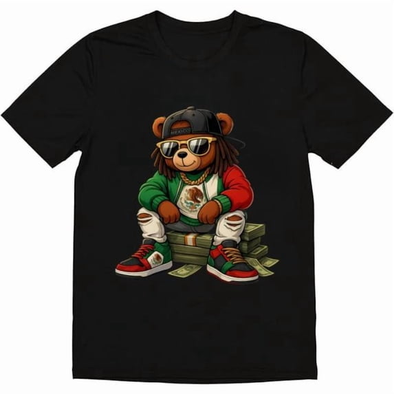 Fashion Graphic Tee,Tops Has Bear Print,Casual Round Neck Regular Fit Tee, Size(S-5XL)