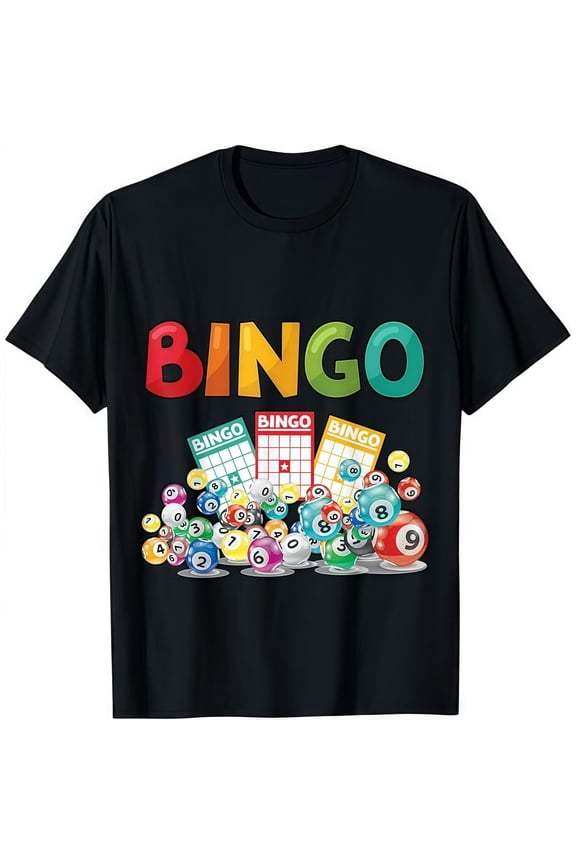 Fashion Graphic Tee,Tops Has"Bingo"Letter Print,Casual Round Neck Regular Fit T-shirts, Size(S-5XL)