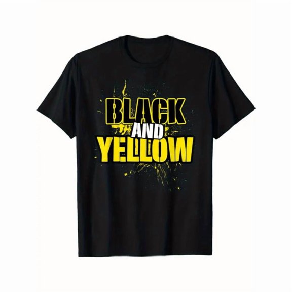 Fashion Graphic Tee,Tops Has"Black And Yellow"Letter Print,Casual Round Neck Regular Fit T-shirts, Size(S-5XL)