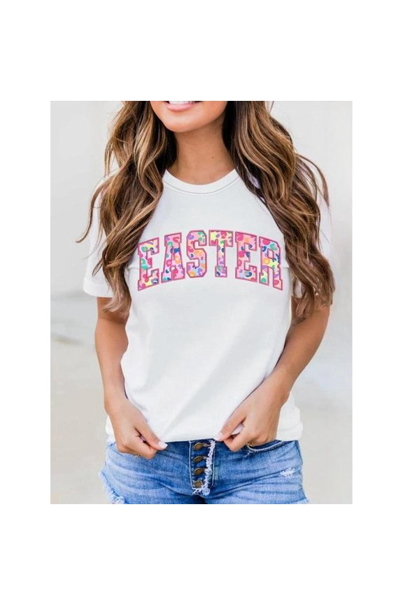 Fashion Graphic Tee,Tops Has" Easter "Letter Print,Casual Round Neck Regular Fit T-shirts, Size(S-5XL)