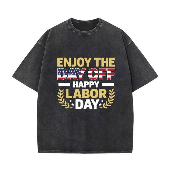 Fashion Graphic Tee,Tops Has"Enjoy the Day Off Happy Labor Day"Print,Casual Round Neck Regular Fit T-shirts, Size(S-2XL)