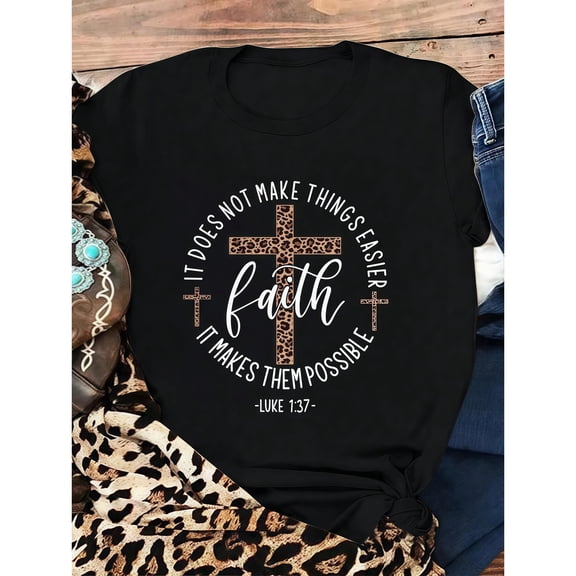 Fashion Graphic Tee,Tops Has"Faith"Letter Print,Casual Round Neck Regular Fit T-shirts, Size(S-5XL)