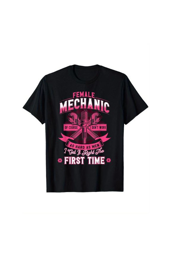 Fashion Graphic Tee,Tops Has"Female Mechanic"Text With Tool Design,Round Neck Regular Fit T-shirts, Size(S-5XL)