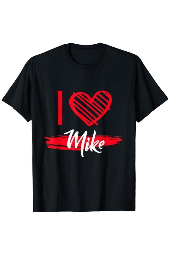 Fashion Graphic Tee,Tops Has"I Love MIKE"Text With Love Pattern,Round Neck Regular Fit T-shirts, Size(S-5XL)