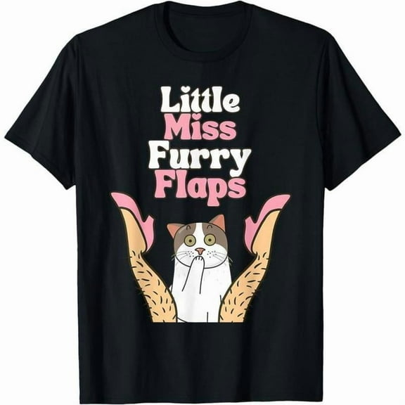Fashion Graphic Tee,Tops Has"Little Miss Furry Flaps"Letter Print,Casual Round Neck Regular Fit T-shirts, Size(S-5XL)