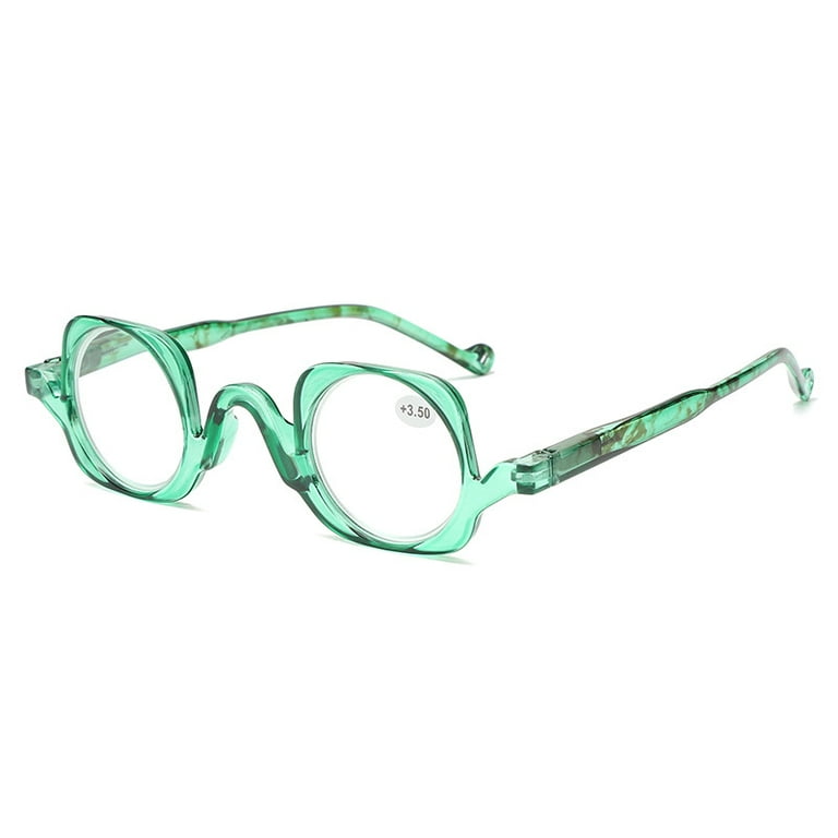 Fashion Green Clear Frame Reading Glasses Personality Retro Featured Spring Hinge Square 40mm Round Plastic Readers 4.00