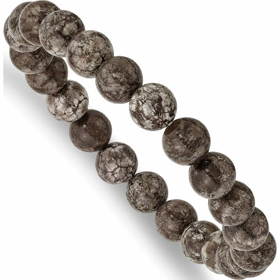 Fashion Grey Snowflake Agate Beaded Stretch Bracelet Made In China -Jewelry By Sweet Pea
