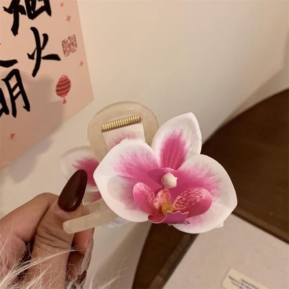 Fashion Hair Accessories Headwear Strong Grip Claw Clip Bow Flower Hair Clips Shark Clip Orchid Butterfly Hair Clip PINK&WHITE