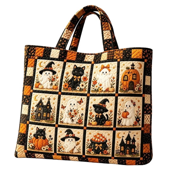 Fashion Halloween-ThemedQuilted Tote Bag, Large Capacity Lightweight Shoulder Handbag for Commute Travel Outdoor Daily Use