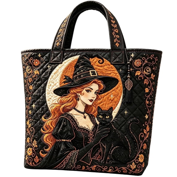 Fashion Halloween-ThemedQuilted Tote Bag, Large Capacity Lightweight Shoulder Handbag for Commute Travel Outdoor Daily Use