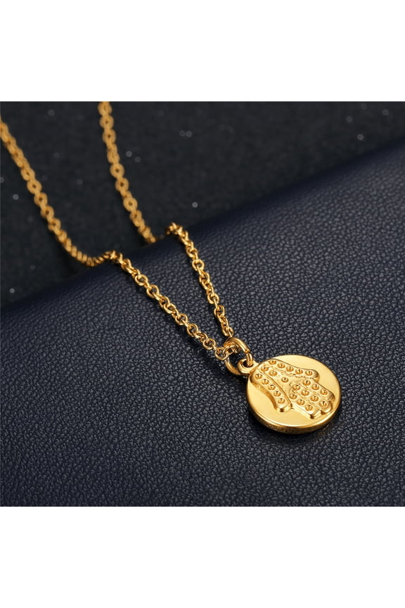 Fashion Hamsa Hand of Fatima Pendants 14K Yellow Gold Palm Necklace for Women Turkish Jewerly