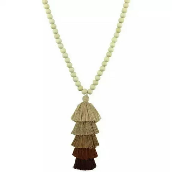 Fashion Handmade Roundell Wood Beads Chain Cotton Tassel Pendant Long Necklace