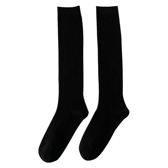 Fashion Harajuku Cotton Long Socks Women Solid Color Ribbed Knit Knee Stockings