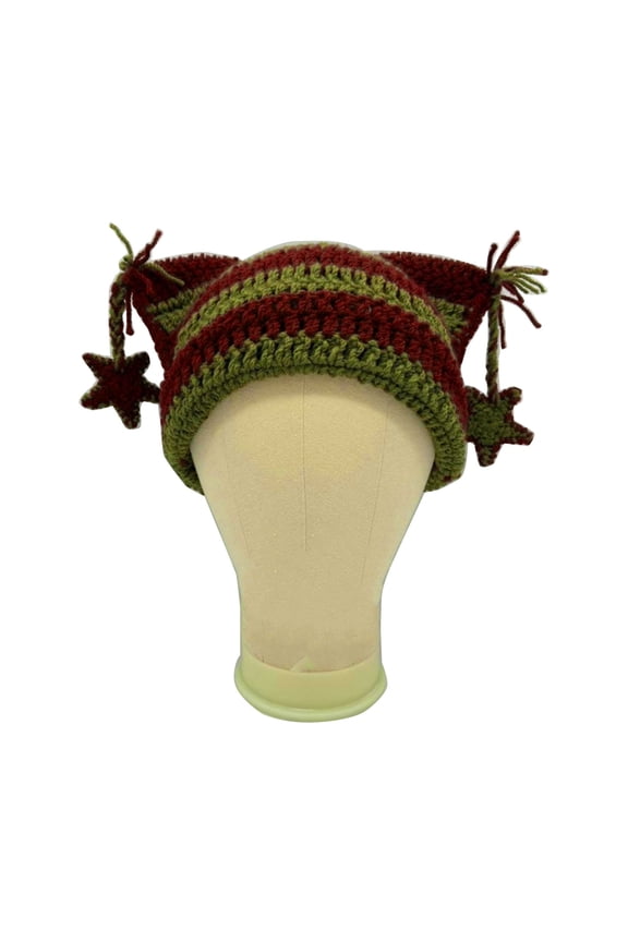 Fashion Hat for Women Girls Fox-Ear Knitting Hat Woolen Yarn Cap Girls Bonnet Star Hat Adult Headdress