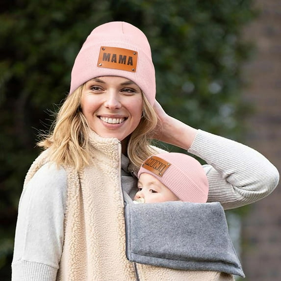Fashion Hats For Adult Parent Child Hat Women'S Knitted Cap Baby Warm Hiphop Cap Mother Baby Winter Knit Wool Ski Cap