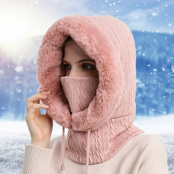 Fashion Hats For Adult Women Winter Outdoor Riding Headgear Cold-Proof Ski Cap Warm Bib Face Mask Integrated Cold-Proof Hood Hat