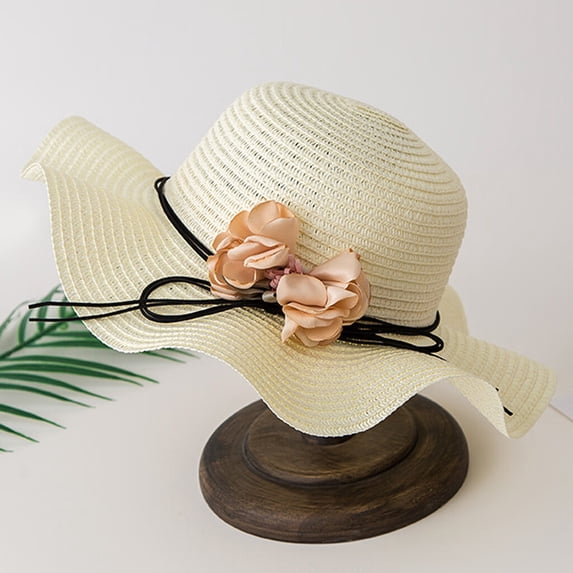 Fashion Hats Ladies Wide Straw Foldable Travel Flower Sun Hat Summer Beach Caps