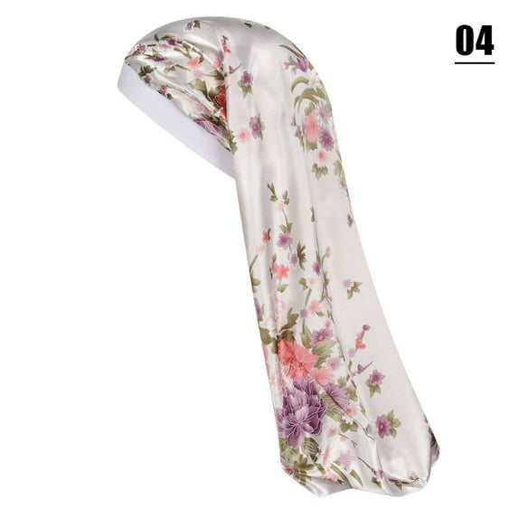 Fashion Head Wrap Cover Hair Band Long Satin Nightcap Sleep Hats Curly Cap Chemo Cap 4