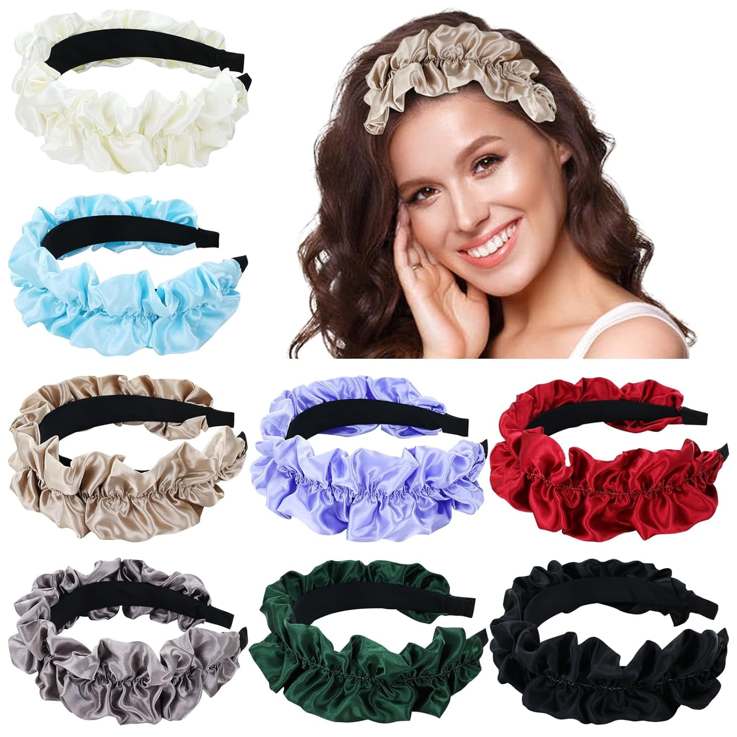 Elegant Lace Headband Set - Blue, Brown, Black 3 Pcs Lace Headbands main image 2
