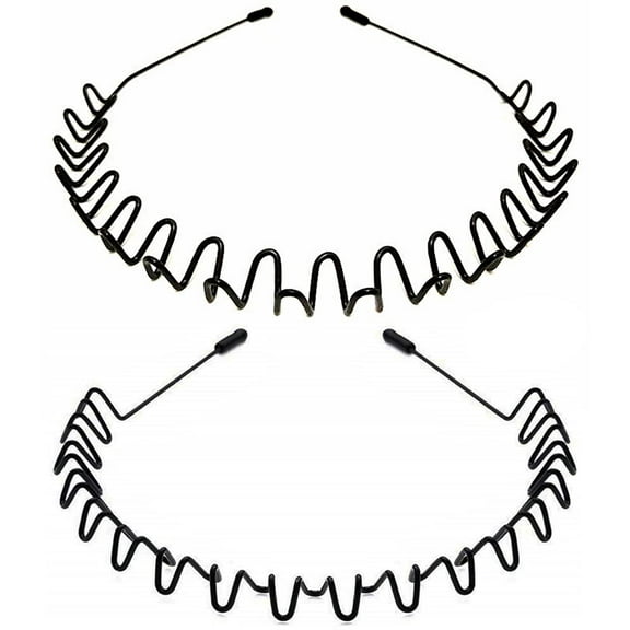 Fashion Headbands for Men and Women, Elastic Metal Hair Bands with Non-Slip Wavy Teeth, 2 PCS Black