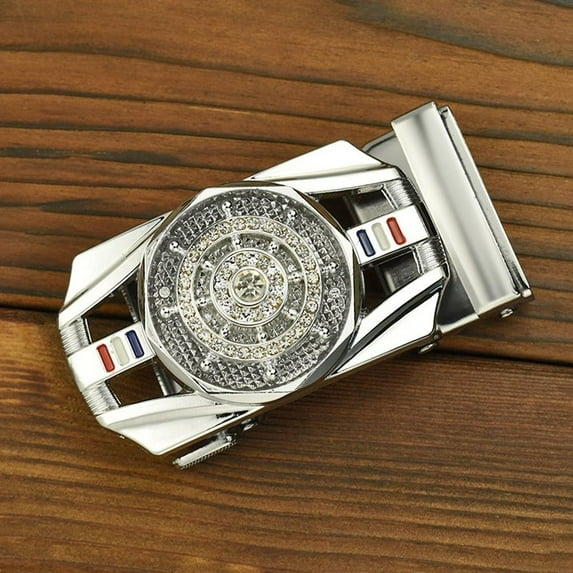 Fashion Headless Man Sports Car Model Time To Run Belt Buckle Rotating Belt Automatic Buckle Business Pants Buckle SILVER WHEEL