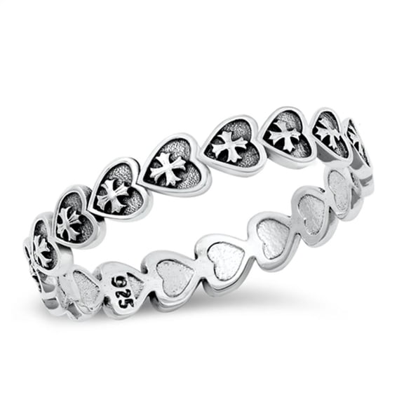 Fashion Heart & Cross Ring .925 Oxidized Sterling Silver Band Jewelry Female Male Unisex Size 4