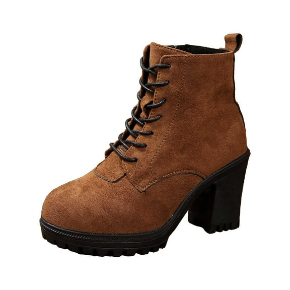 Fashion Heel Ankle Boots Side Zipper Lace Up Suede Winter Booties for Casual Outings