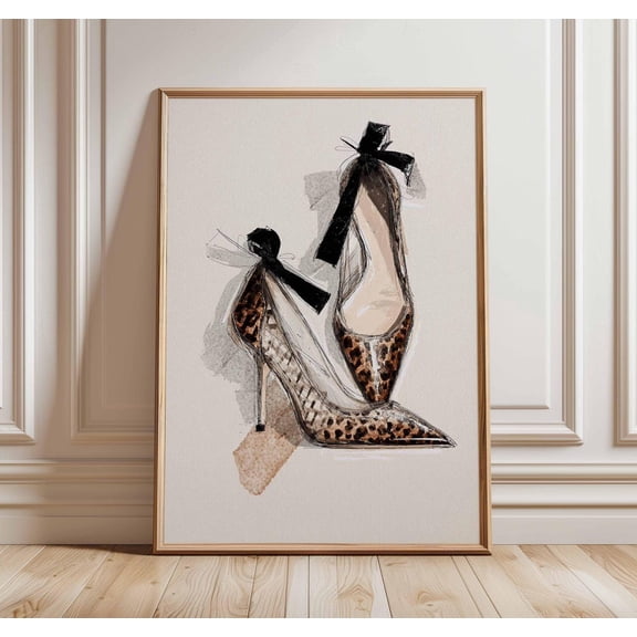 Fashion Heels Art Leopard High Heels Black Bows Glamour Shoe Decor, Unframed Poster