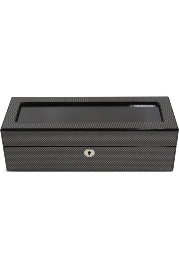 Fashion High Gloss Steel Grey Carbon Fiber Finish Locking 5-Watch Case (12.25 X 3.8) Made In China gm13151