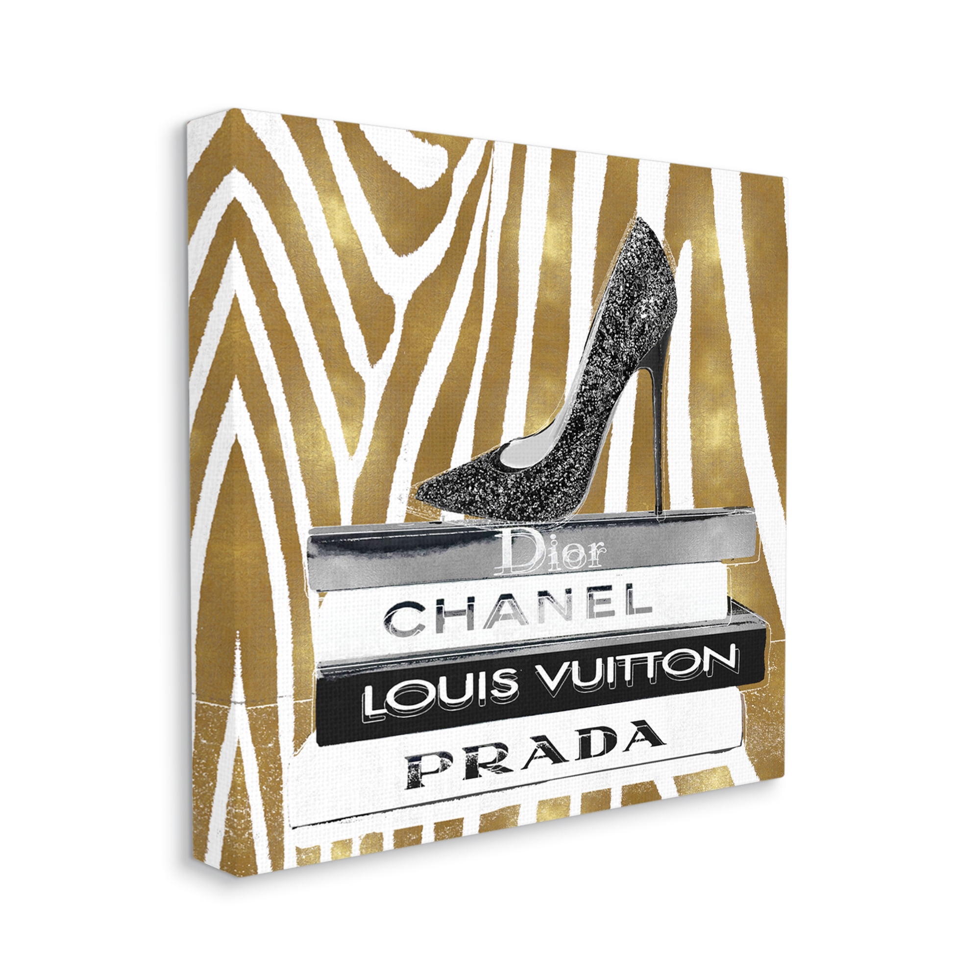Fashion High Heel Bookstack Glam Gold Zebra Print Beauty & Fashion Gallery-Wrapped Canvas Print Wall Art, 17x17