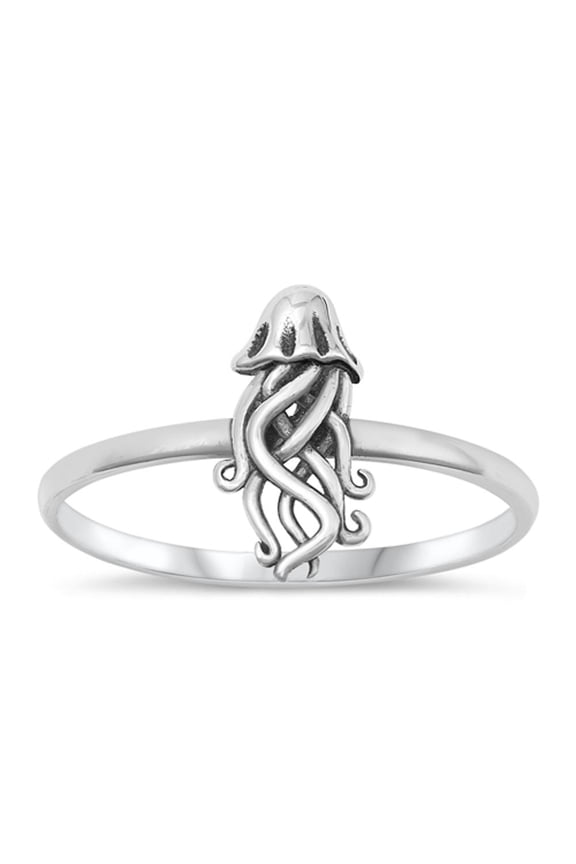 Fashion High Polished Jellyfish Ring .925 Sterling Silver Band Jewelry Female Male Unisex Size 7