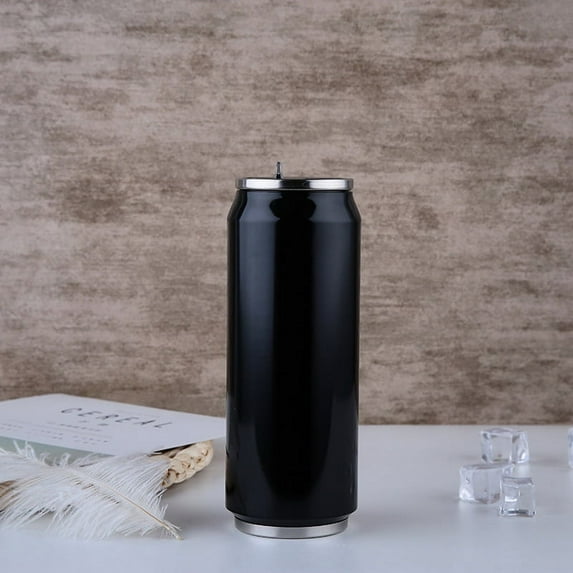 Fashion High Quality Beverage Can Hot Insulation with Straw Thermos Garrafa Termica Stainless Steel Water Bottle 300/500ml (black,500ml)