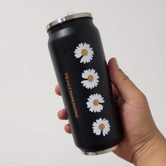 Fashion High Quality Beverage Can Hot Insulation with Straw Thermos Garrafa Termica Stainless Steel Water Bottle 300/500ml (daisy-1,300ml)