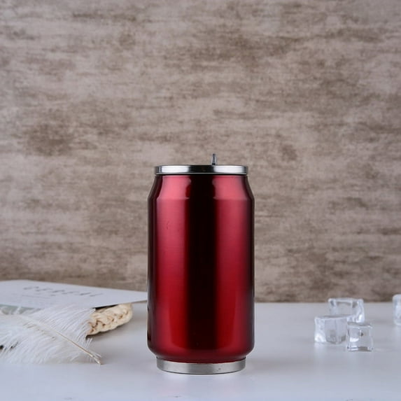 Fashion High Quality Beverage Can Hot Insulation with Straw Thermos Garrafa Termica Stainless Steel Water Bottle 300/500ml (deep red,300ml)