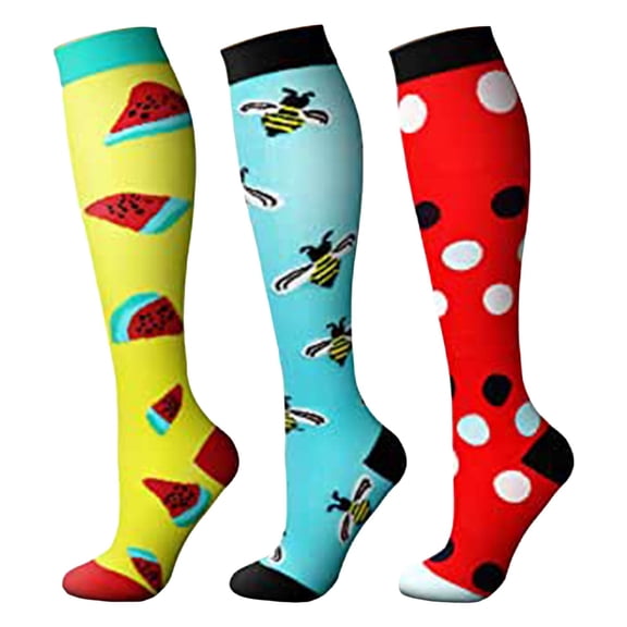 Fashion High Socks Compression Socks For Women & Men Circulation (3 Pairs) Best Support For Athletic Running Cycling Beige M