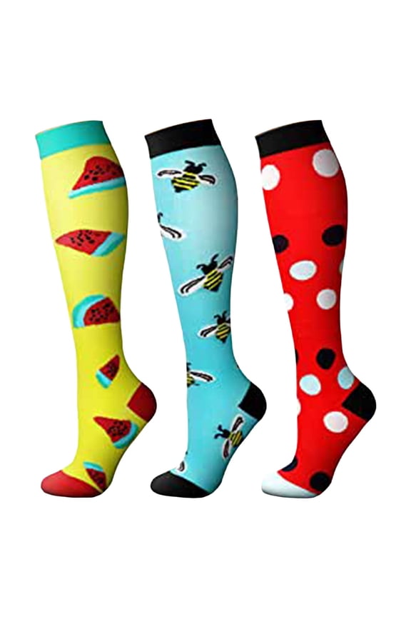 Fashion High Socks Compression Socks For Women & Men Circulation (3 Pairs) Best Support For Athletic Running Cycling Beige M