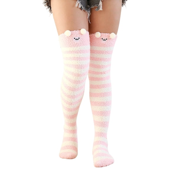 Fashion High Socks Fuzzy Over Knee Cartoon Thigh High Home Socks Winter Socks Socks Women's Warm High Leggings Warm Socks Pink One Size