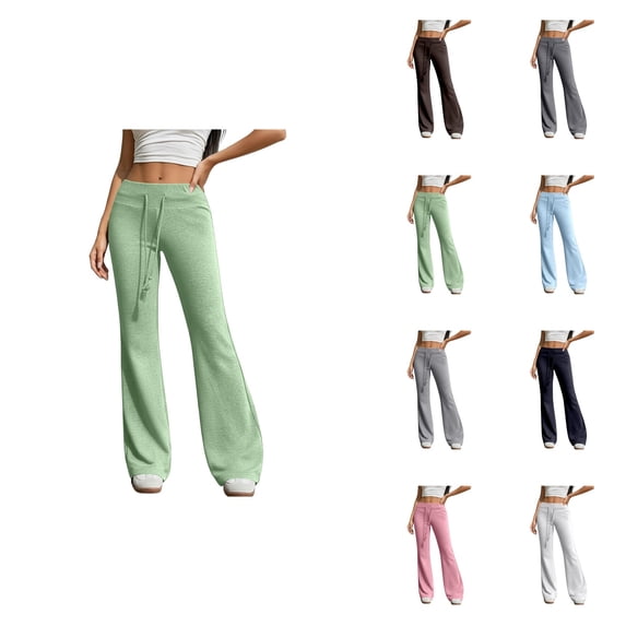 Fashion High Waist Flare Pants, Drawstring Elastic Waistband Wide Leg Trousers for Women, Soft Cotton Casual Yoga Sweatpants, Y2K Bell Bottom Style, Comfortable Everyday Wear