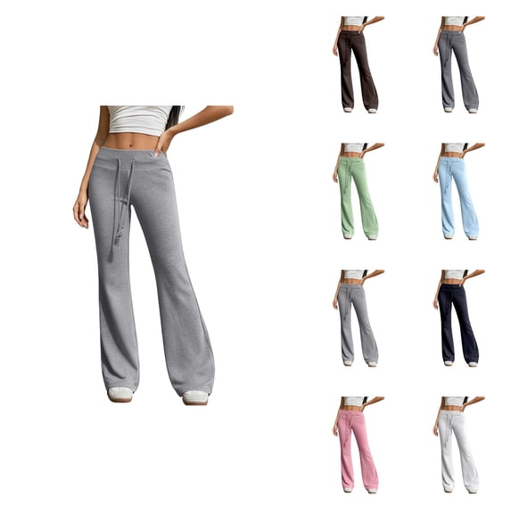 Fashion High Waist Flare Pants, Drawstring Elastic Waistband Wide Leg Trousers for Women, Soft Cotton Casual Yoga Sweatpants, Y2K Bell Bottom Style, Comfortable Everyday Wear