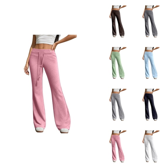 Fashion High Waist Flare Pants, Drawstring Elastic Waistband Wide Leg Trousers for Women, Soft Cotton Casual Yoga Sweatpants, Y2K Bell Bottom Style, Comfortable Everyday Wear
