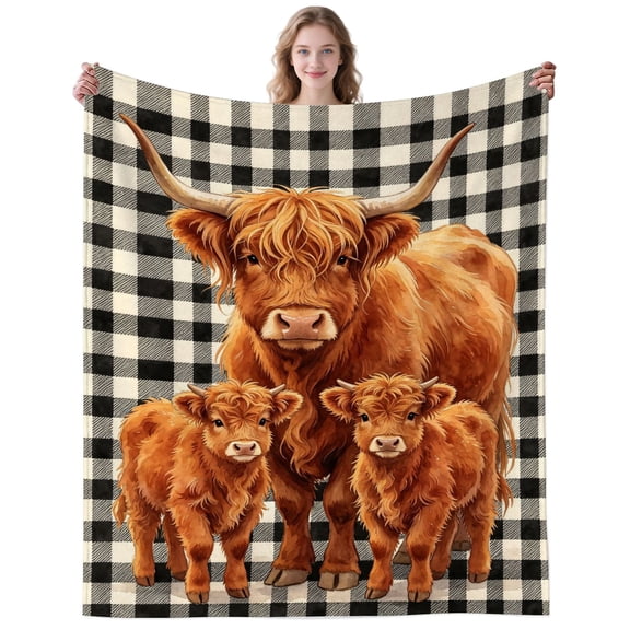 Fashion Highland Cow Blanket Gifts for Women Men Adults Cow Lovers Soft Cozy Vintage Cows Throw Blankets for Couch Home Decor Birthday Gifts 50×40 Inch