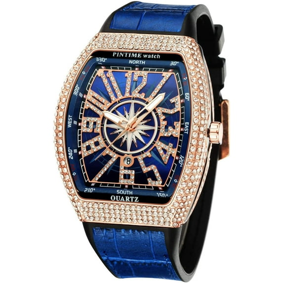 Fashion Hip Hop Men's Crystal Watch Bling Bling Watch Rectangle Case Stainless Steel Quartz Analog Bracelet Wristwatch