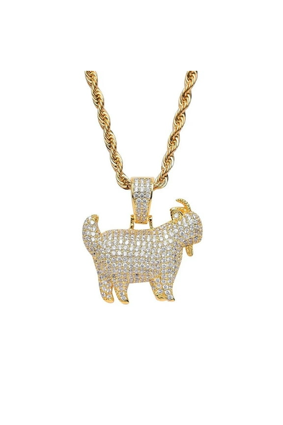Fashion HipHop Animal Goat Pendant Necklace For Men Cuban Chain Iced Out Bling Micro Paved CZ Necklaces 14K Yellow Gold Punk Rock Biker Jewelry