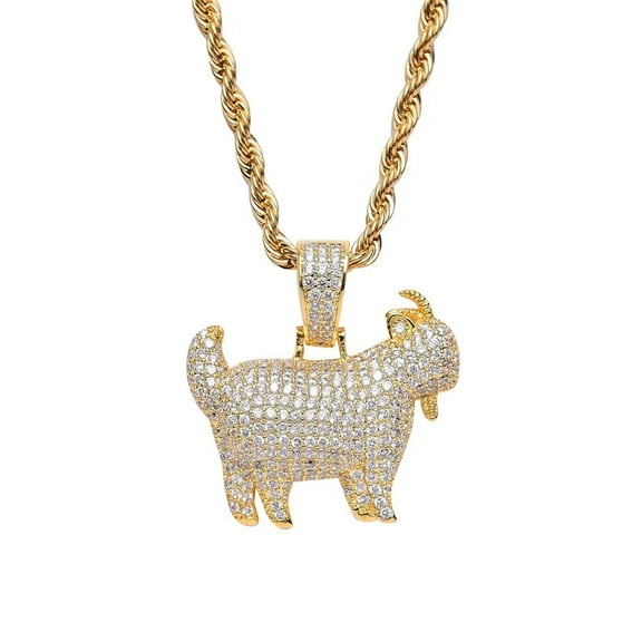 Fashion HipHop Animal Goat Pendant Necklace For Men Cuban Chain Iced Out Bling Micro Paved CZ Necklaces 14K Yellow Gold Punk Rock Biker Jewelry