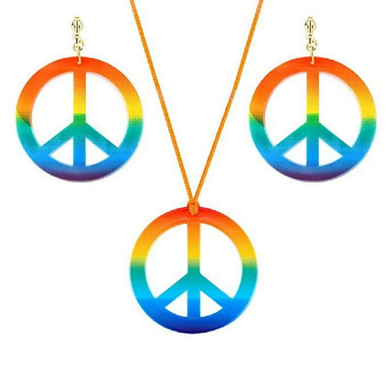 Fashion Hippie Costume Jewelry Set 60s 70s Rainbow Peace Sign