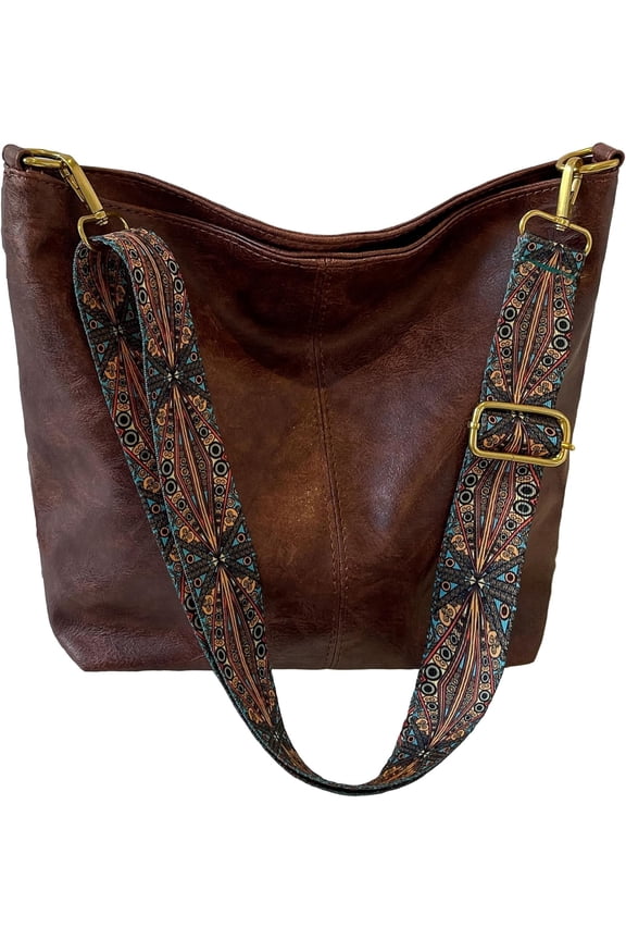 Fashion Hobo Bags for Women Vegan Leather Crossbody Bag with Guitar Strap Purses and Handbags