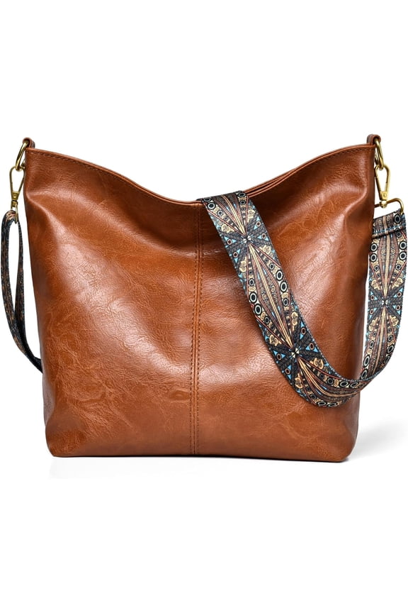 Fashion Hobo Bags for Women Vegan Leather Crossbody Bag with Guitar Strap Purses and Handbags