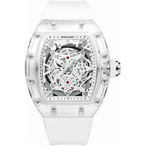 Fashion Hollowed Men Watches Tonneau Transparent Analog Display Silicone Strap Calendar Quartz Waterproof Trend Male Wrist Watch