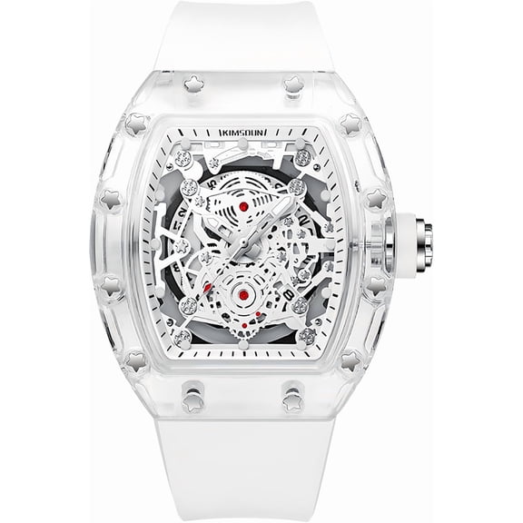 Fashion Hollowed Men Watches Tonneau Transparent Analog Display Silicone Strap Calendar Quartz Waterproof Trend Male Wrist Watch