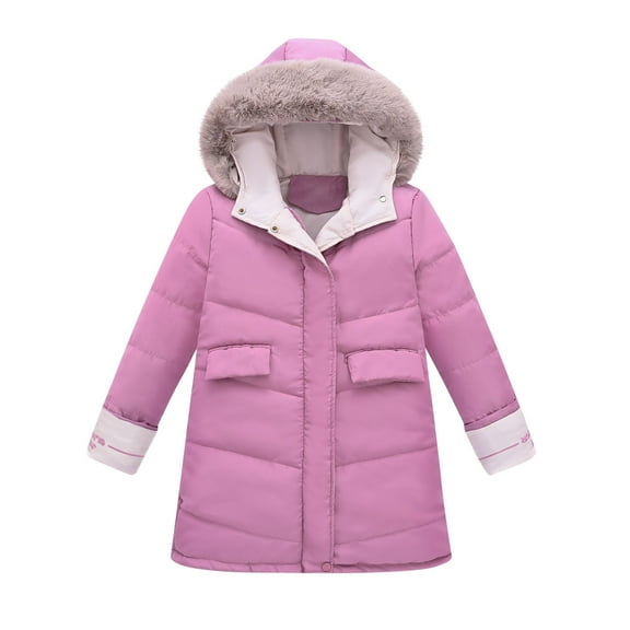 Fashion Hooded Jacket for Boys and Girls Winter Warm Solid Color Down Long Sleeved Hooded Casual Outdoor Jacket